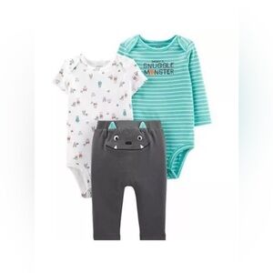 Carter's Baby Boys 3-Piece Snuggle Monster 3 Months Newborn Pants Shirt NWT